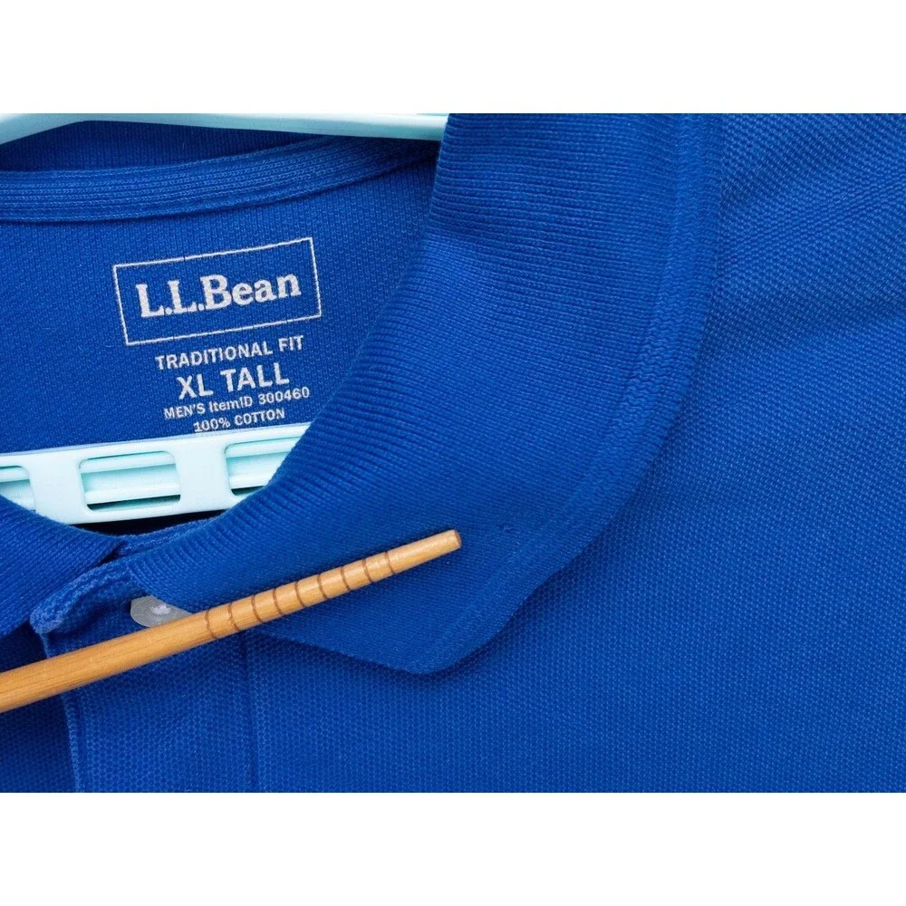 LL Bean Polo Shirt Mans XLT Blue Long Sleeve Cotton Casual Dad Outdoor Preppy